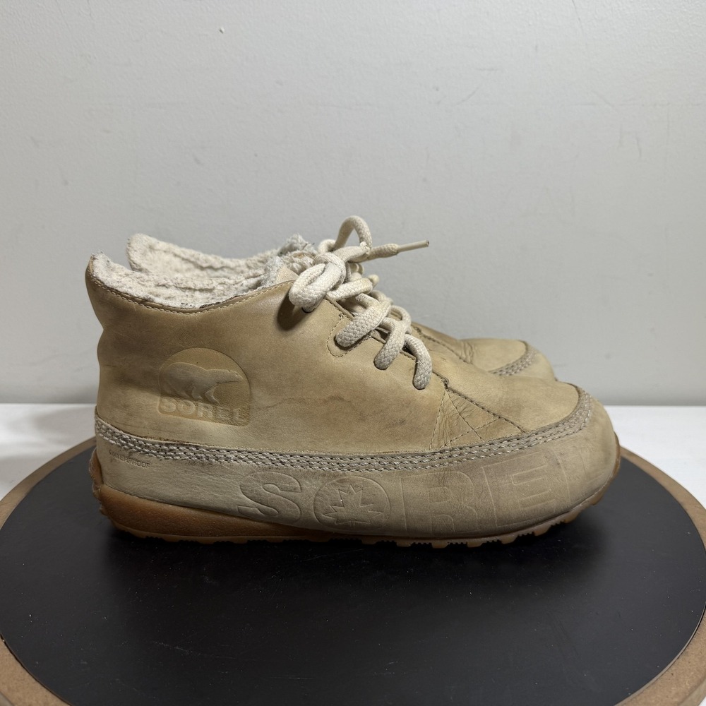 Sorel Naknek‎ Drift Boots Womens Size 9 Beige Nubuck Faux Fur Winter Lined